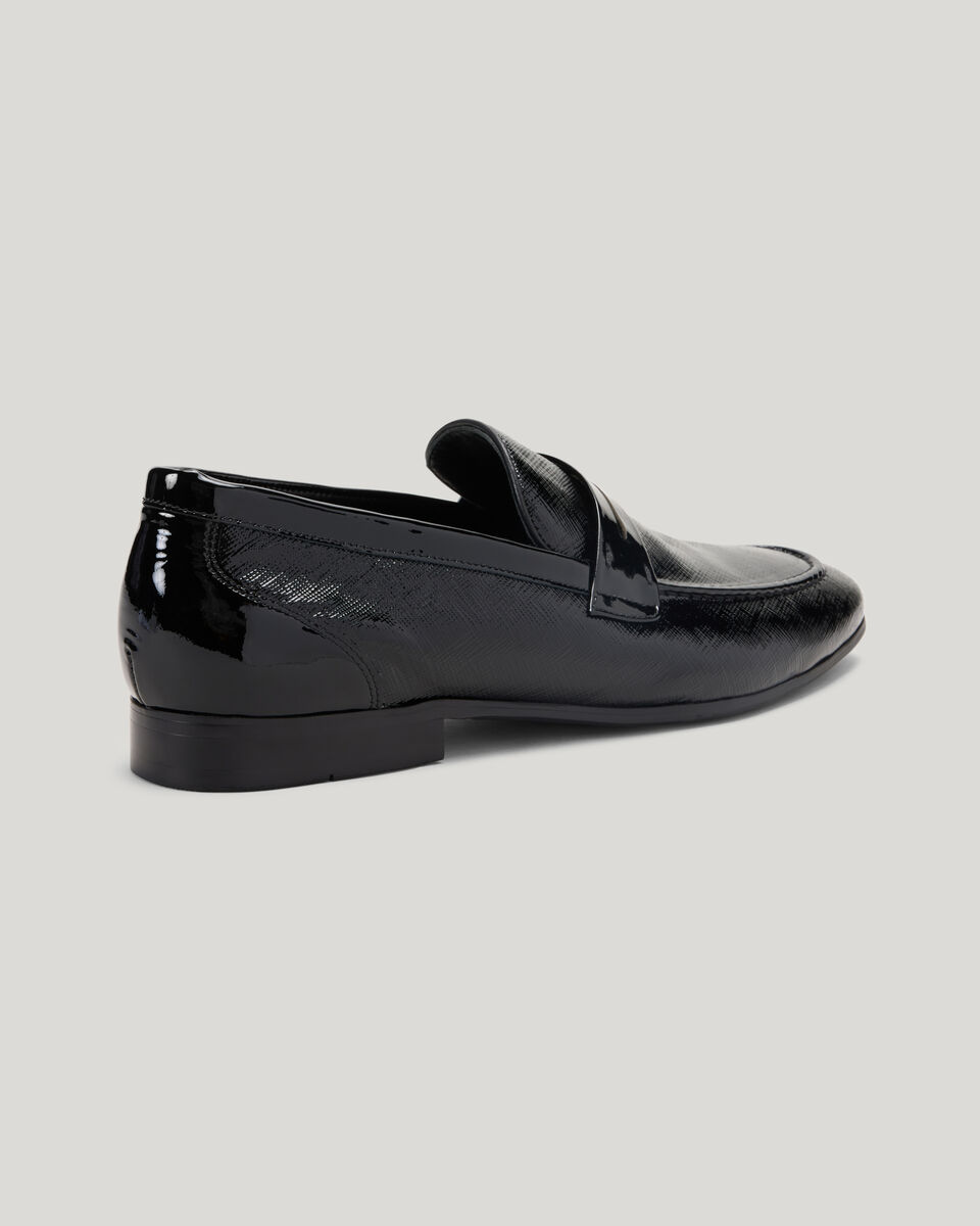 Patent Saffiano Texture Loafers, Black, hi-res